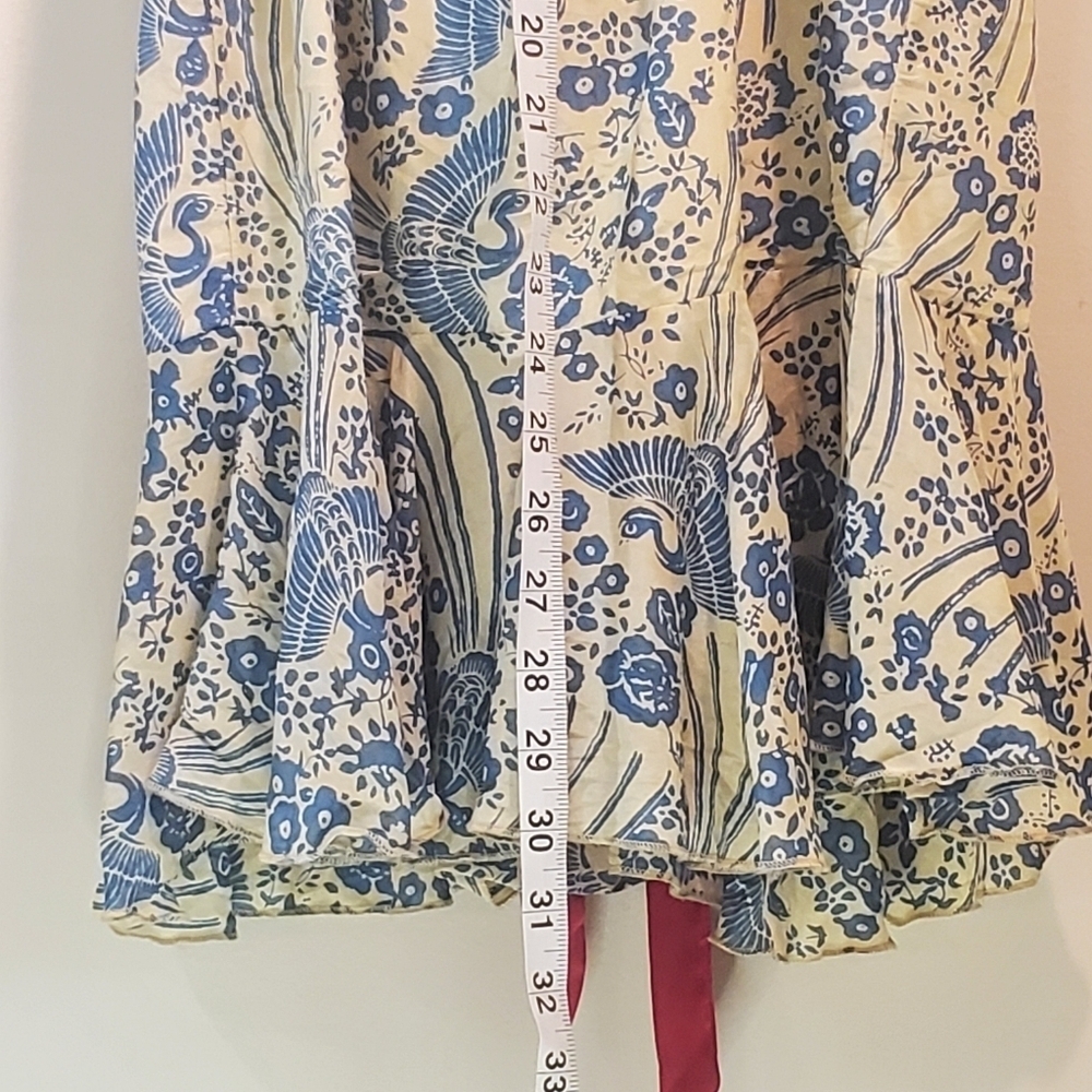 ANTHROPOLOGIE Midi Sundress Flutter Neckline Floral A-Line Ruffle Blue & Cream - Picture 9 of 15